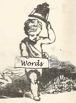 Cherub wit paper  labelled 'Words' words