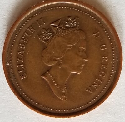 Canadian penny with Queen's head looking right