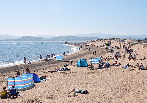 View o Exmouth Beach Devon with holidaymakers