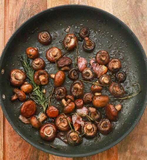 Galic mushrooms in black pan