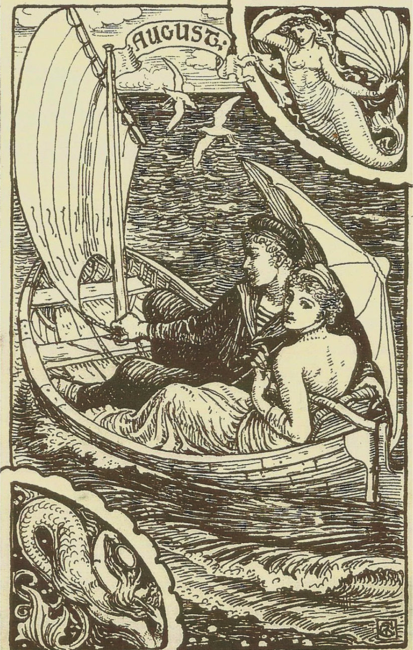 Victorian couple in small boat on lake