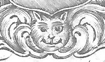 Cat's head detail from 18th century clergyman's bookplate. Cat's head detail from C18 bookplate